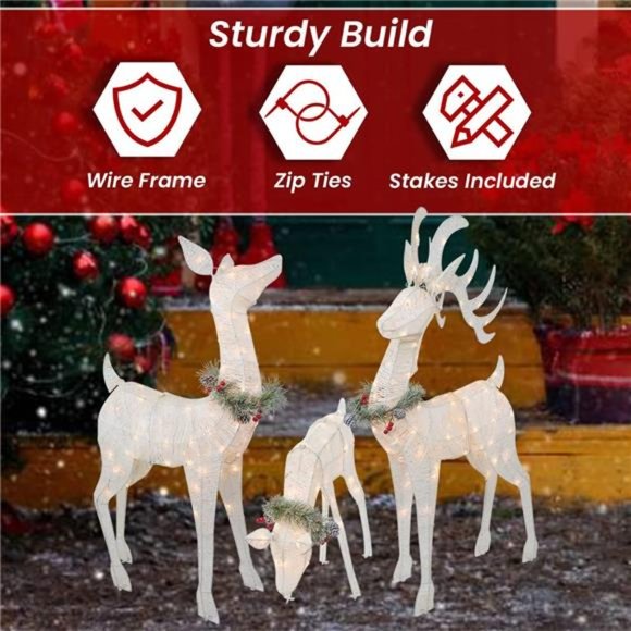 3-Piece Reindeer Family - 210 Lights 52" Buck 44" Doe 28" Fawn - Large (White) - Picture 4 of 6